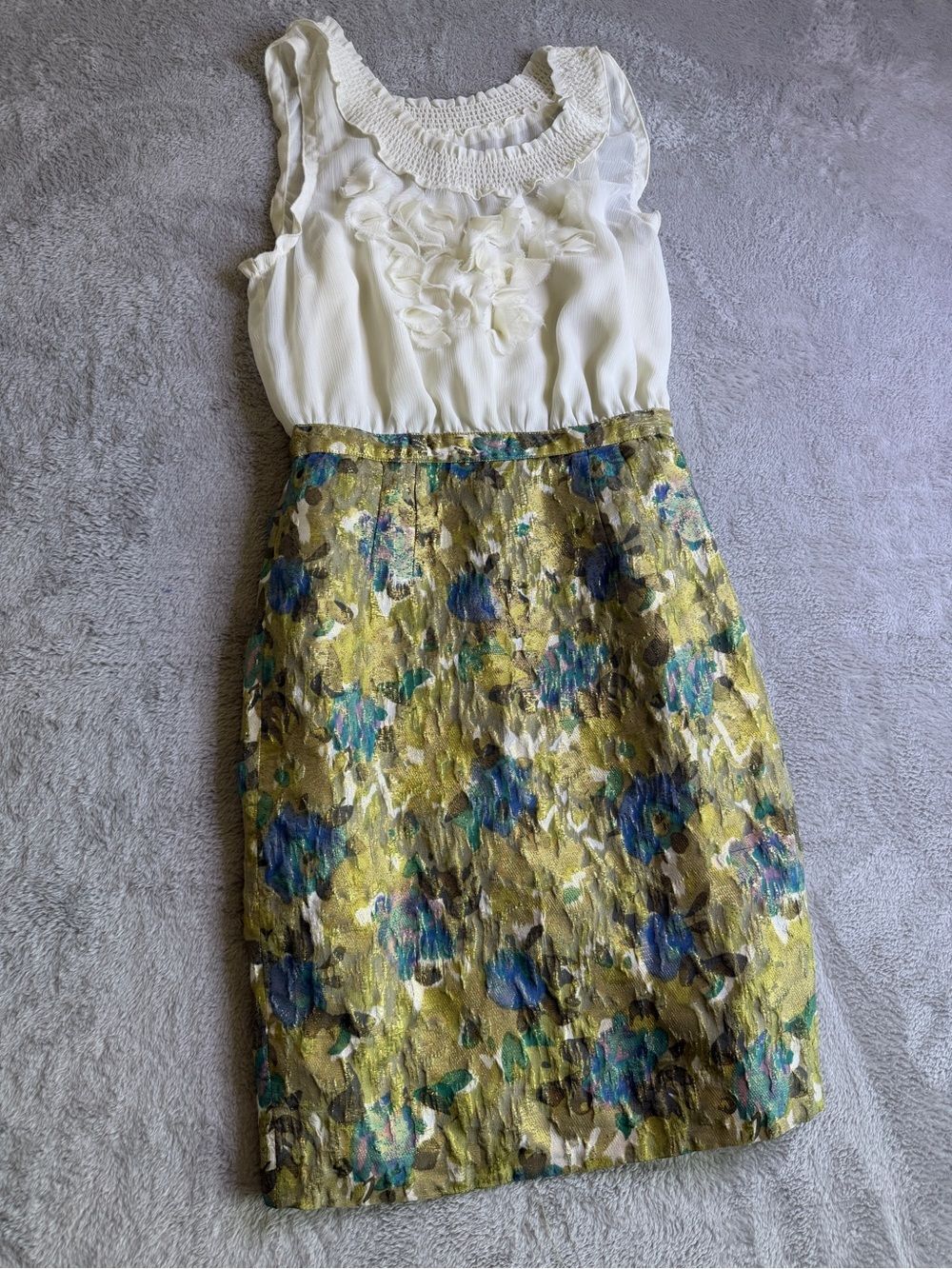 Anthropologie Moulinette Soeurs Metallic Floral Skirted dress 6